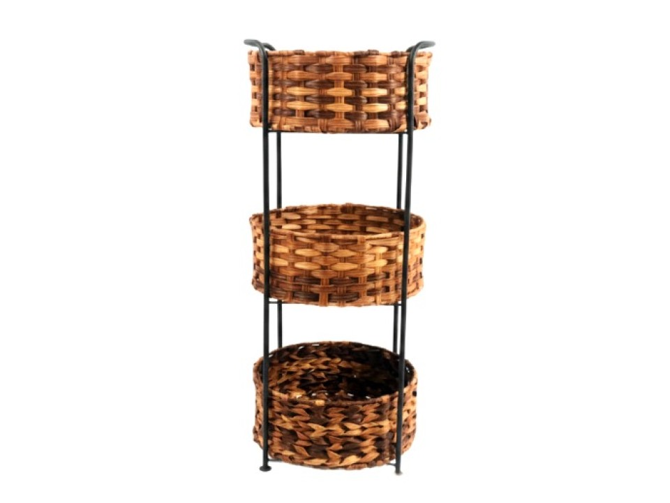 Bespoke 3-Tier Standing Basket Shelf with PE Handwoven Wicker Baskets and Metal Frame